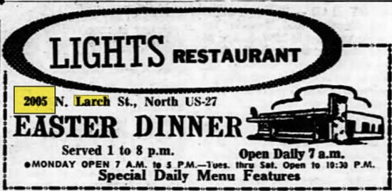 Lights Restaurant - Apr 1968 Ad (newer photo)